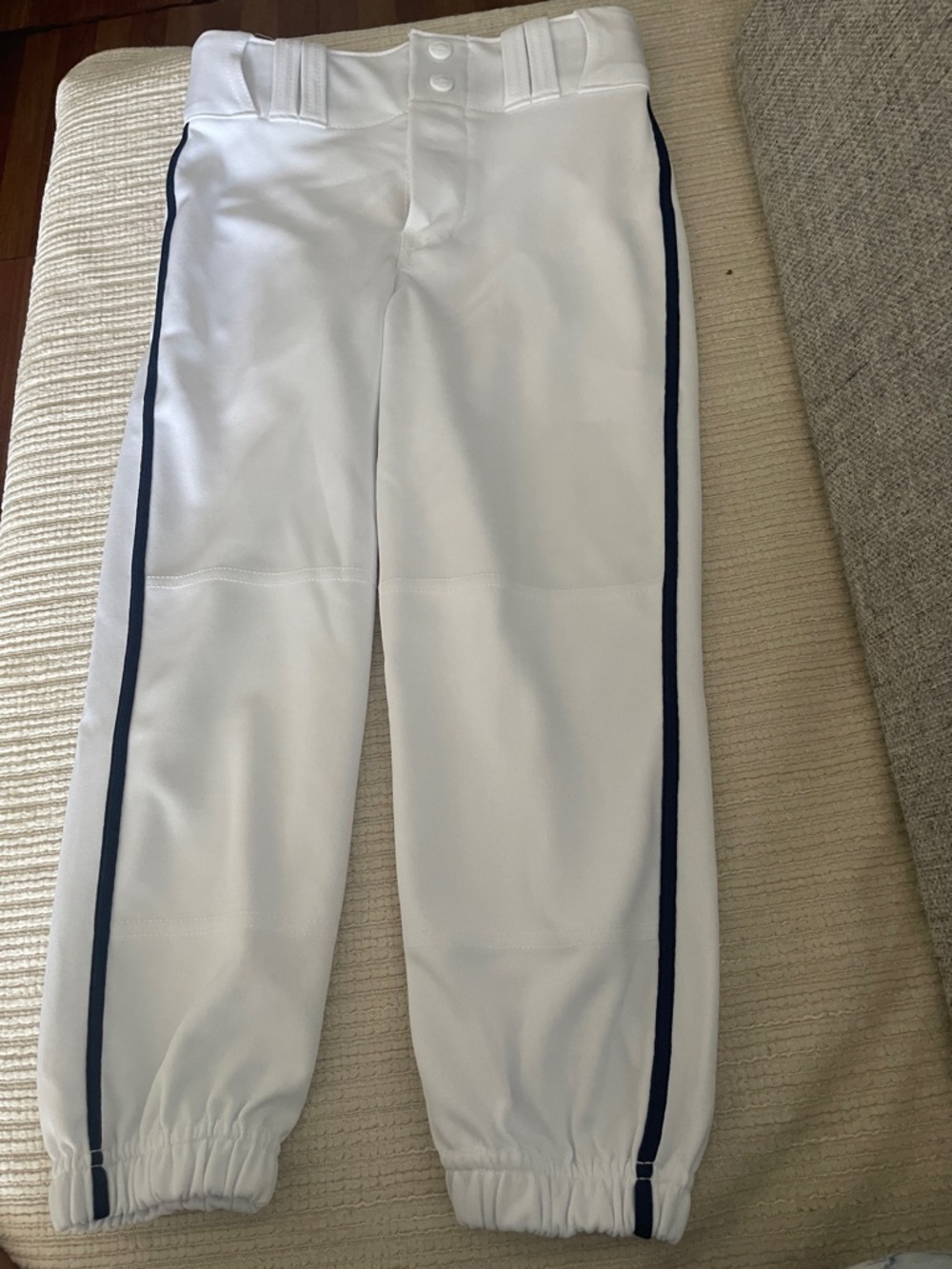 Men's White Athletic Joggers with Navy Side Stripe